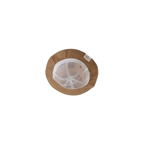 Khaki corduroy baby bucket hat with white mesh lining and interior floral detail