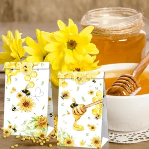 Bee and sunflower theme kraft paper gift bags for party candies and honey treats