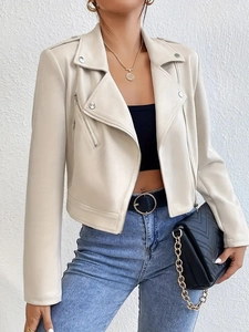 Veste perfecto femme en similicuir blanc cassé avec coupe ajustée et zip oblique