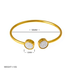 Minimalist 18k gold plated stainless steel open bangle with crystal pavé circles