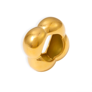 Polished 18k gold plated stainless steel triple bubble ring with modern hollow flower design