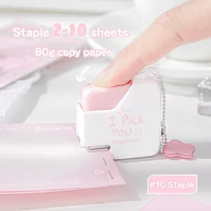 Mini portable pink sugar cube stapler with star pendant for 2-10 sheets of paper