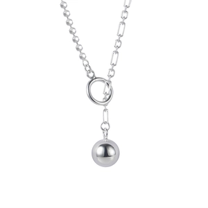 925 Sterling Silver necklace featuring asymmetric bead chains and a polished ball pendant