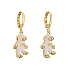 18K gold plated hoop earrings with white enamel astronaut and zircon moon design