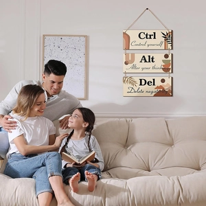 Inspirational wooden wall plaque hanging in a cozy living room above a family