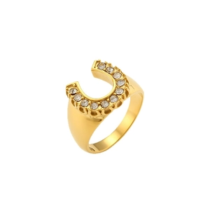 Luxurious 18K gold plated U-shaped horseshoe ring with sparkling crystal inlay