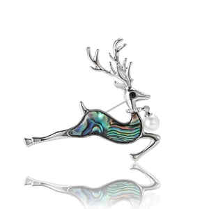 Elegant Elk Brooch Alloy With Abalone Shell And Faux Artificial Pearl Animal Pin For Women Fashion Suit Accessory