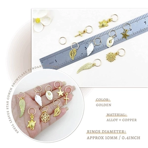 50pcs golden hair braid charms set including stars shells and leaves for DIY hair jewelry