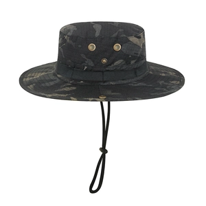 Tactical jungle camouflage boonie hat for men with adjustable chin strap and vents