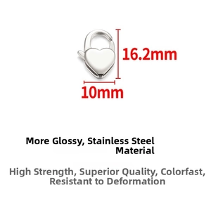Polished stainless steel heart-shaped lobster clasp connector size 16.2mm x 10mm for DIY jewelry