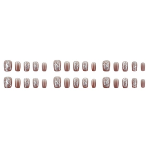 30-piece press-on nail set with nude pink gradient and silver butterfly wing designs