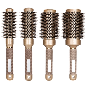 Set of four gold ceramic round hair brushes with heat-resistant bristles and vent holes
