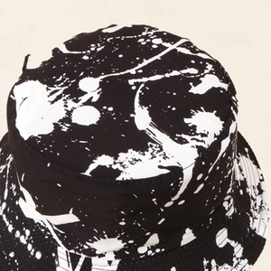 Streetwear black and white ink splatter canvas bucket hat for sun protection