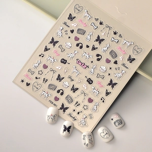 Adesivi per nail art 5D fai-da-te con macchie di dalmata, farfalle e motivi a cuore
