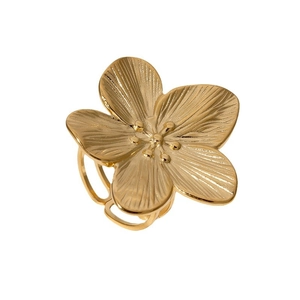 Vintage gold plated stainless steel flower ring with textured petals and open adjustable band