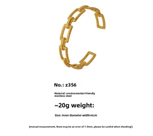 Detail of 18k gold plated stainless steel hollow chain bracelet with size measurements