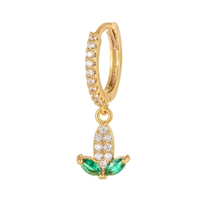Elegant gold plated vegetable style earrings with green marquise stones and zircon accents