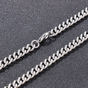 Classic silver titanium steel Cuban chain necklace with secure lobster clasp for men