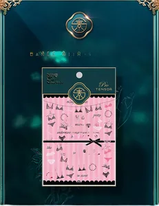 Detail of 5D ultra-thin nail art stickers featuring pink lingerie and bow designs