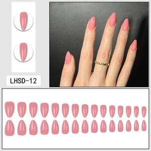 Glossy pink almond press-on nails set including 30 pieces of removable fake nails