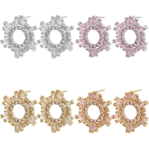 Boucles d'Oreilles Clous en Laiton Zirconia Forme Tournesol Géométrique Radial Creux Taille Baguette Ronde Bijoux de Fête Femme