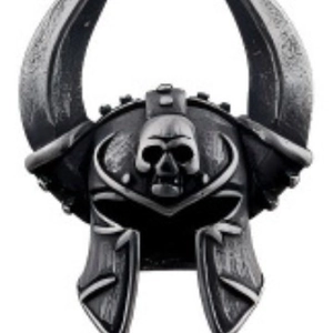 Retro stainless steel skull mask pendant with horns on a 60cm antique silver chain