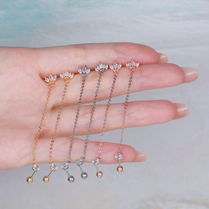 Three-color surgical steel leaf zircon cartilage earrings with elegant hanging chains