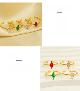 Detailed close-up of adjustable stainless steel rings featuring colorful zircon stones