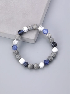 Solar System Eight Planets Beaded Bracelet with Natural Marble Stone Beads in Blue and Grey
