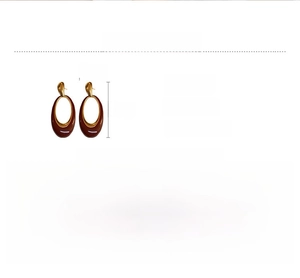 Macro view of gold and brown vintage oval earrings showing dimensions 6.4x2.8cm