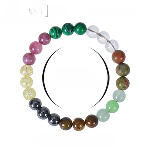 Detail showing 8mm malachite and strawberry quartz beads with adjustable circumference