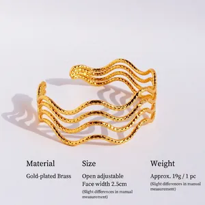 Chic 24k gold-plated multi-layer wavy cuff bracelet with open adjustable design
