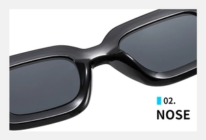 Macro view of the integrated nose pads on high-quality retro rectangular sunglasses