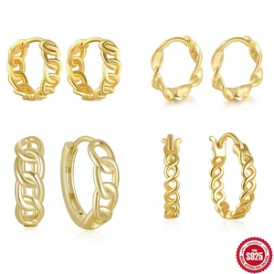 925 Sterling Silver Chain Huggie Hoop Earrings For Women Minimalist Gold Silver Plated Zirconia Inlaid Fashion Jewelry