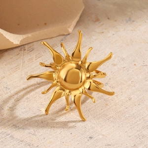 18K gold plated sunburst open ring with minimalist celestial star pattern for women