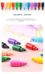 Close-up of 12-color stackable building block crayons on a drawing paper background