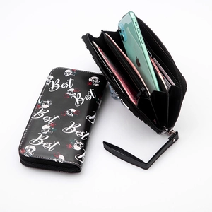 Vintage skull and rose print long zipper wallet for men with multi-card slots and phone pocket