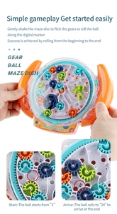 Macro view of handheld puzzle maze toy with colorful gears and start point detail