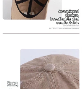 Detailed macro view showing the internal sweatband and top button of the khaki baseball cap