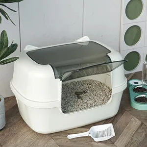 Large Cat Litter Box Fully Enclosed Splash Proof PP Material Odor Control Semi-Closed Pet Toilet With Scoop Cute Design