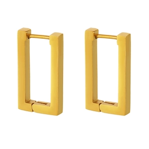 Minimalist 18K gold plated stainless steel rectangular hoop earrings in high-shine finish