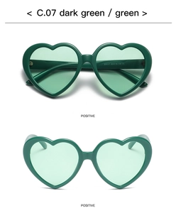 Macro shot of dark green heart-shaped sunglasses featuring model E5117 on temple arm