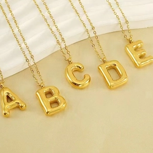 Puffy Initial Necklace 3D Balloon Letter Pendant Stainless Steel 18k Gold Plated Fashion Jewelry Niche For Women