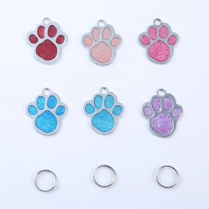 Pet ID Tag Paw Print Zinc Alloy Glitter Metal Anti-Lost Name Tag Identification Pendant For Dogs Cats Pet Accessories