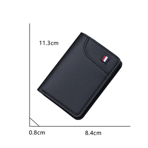 Slim black leather men's wallet with vertical design and 11.3x8.4cm dimensions