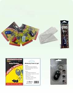 Detail view of the wireless whistle key finder size specifications and multi-color options