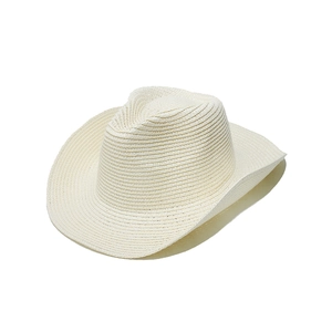 Close-up of the woven texture and wide brim design of this creamy white Panama straw hat