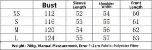 Size chart for women's vintage faux suede jacket with measurements in centimeters