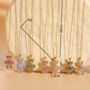 Multi-color bear zircon pendant necklaces in 14K gold plating, set of seven pieces