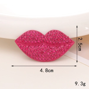 Macro view of pink rhinestone lip charm showing 4.8cm width and 2.5cm height details